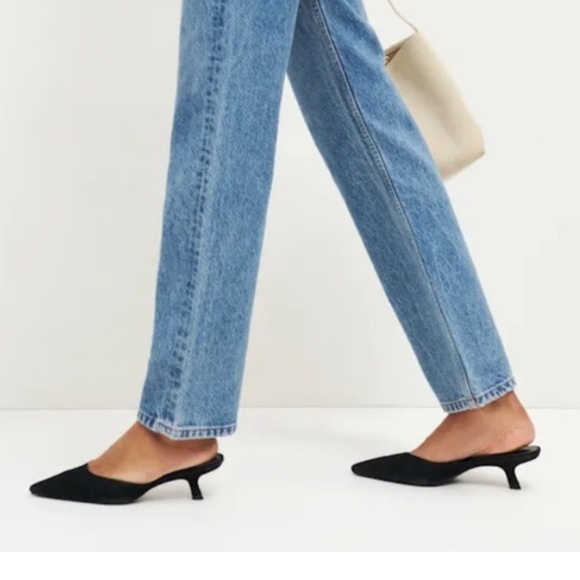 Reformation Wilda Pointed Toe Kitten Mule Slide Black Suede Sz 10 - Picture 2 of 16